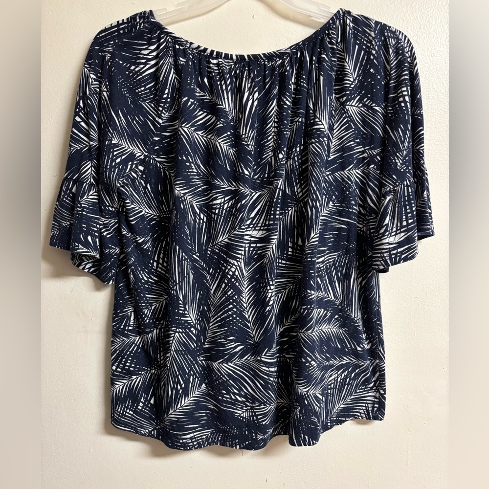 Michael Kors Navy and White Leaf Print Blouse - Picture 4 of 5